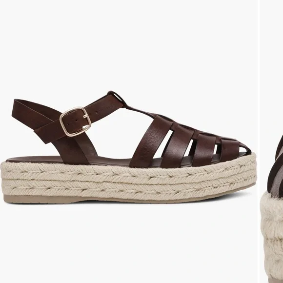 New Steve Madden Marlin Brown Leather Braided Espadrille Platform Sandals - Picture 3 of 7